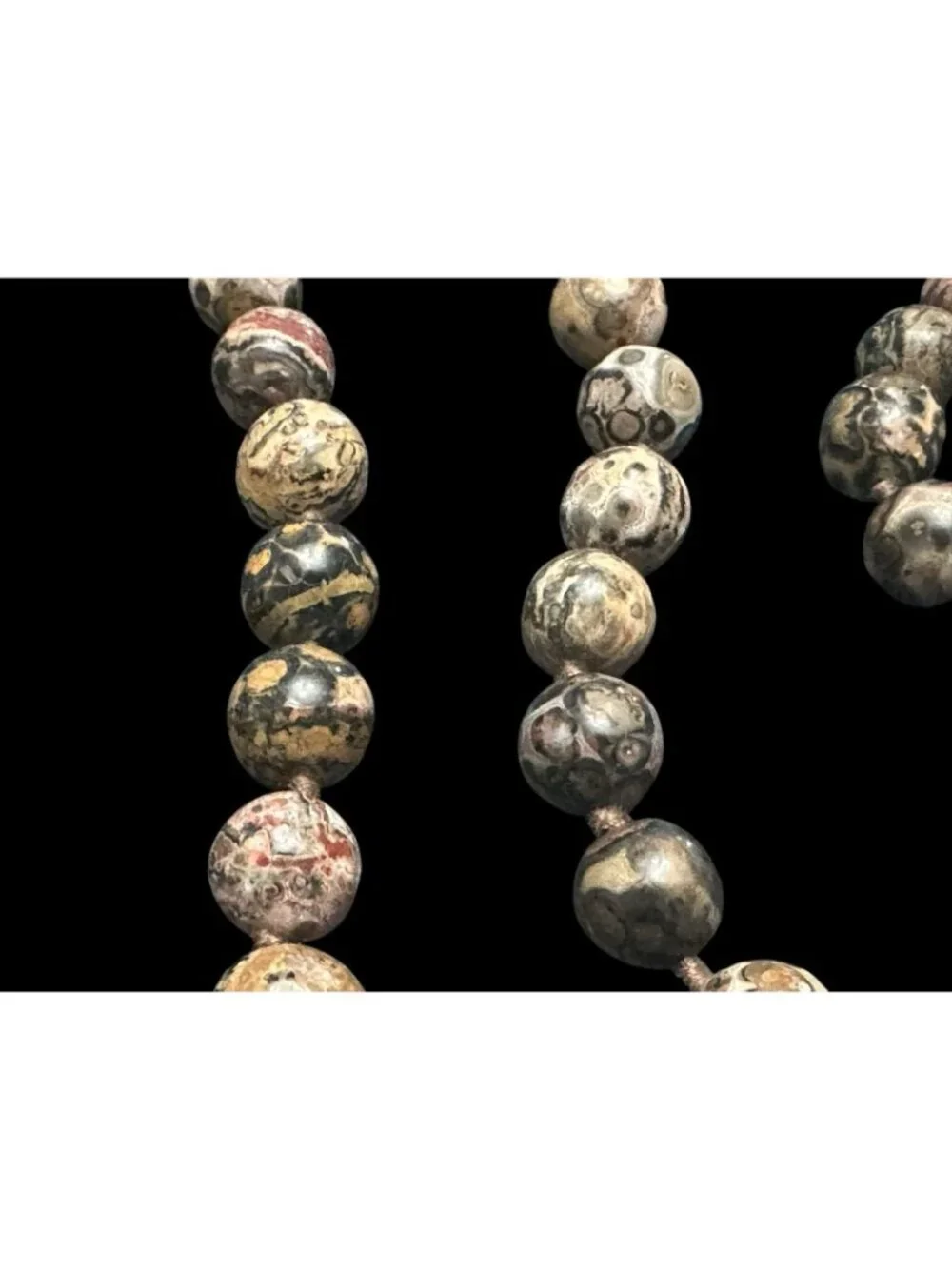 Jasper Necklace Carved Stone Elephant Trunk Up Knotted Bead Necklace Tribal 33